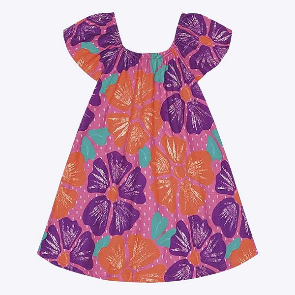 Vestido Manga Curta Floral Infantil Feminino Kyly  1000222