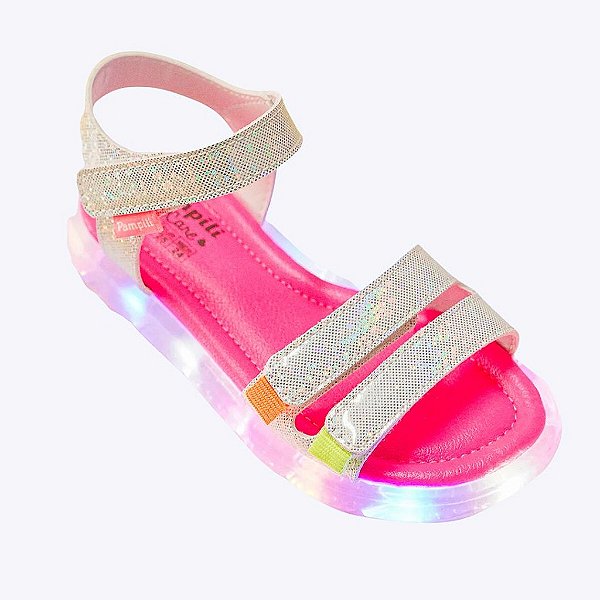 Sandália de Led Lulli Holográfico Branca e Colorida Infantil Feminina Pampili  697034000
