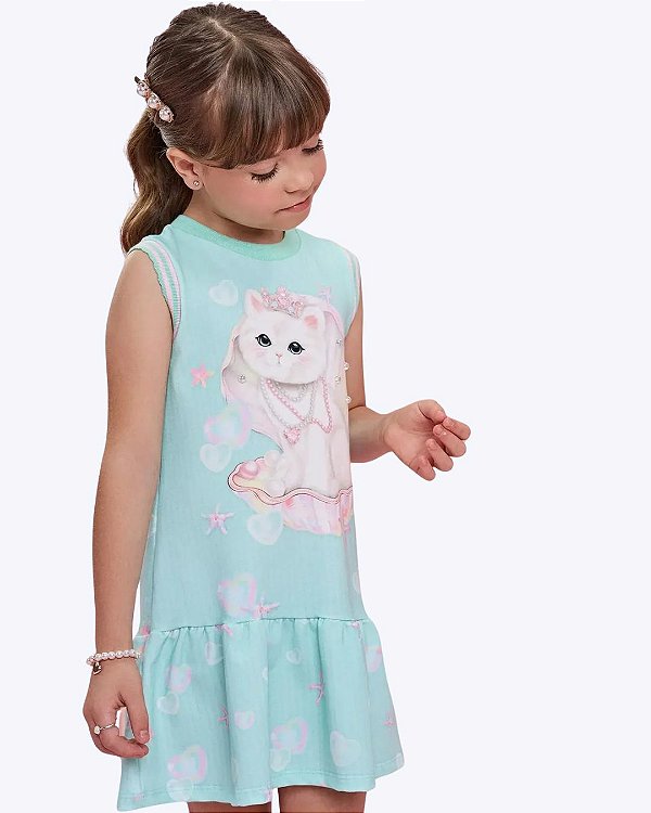 Vestido em Molecotton Gatinha Infantil Feminino Infanti 83695