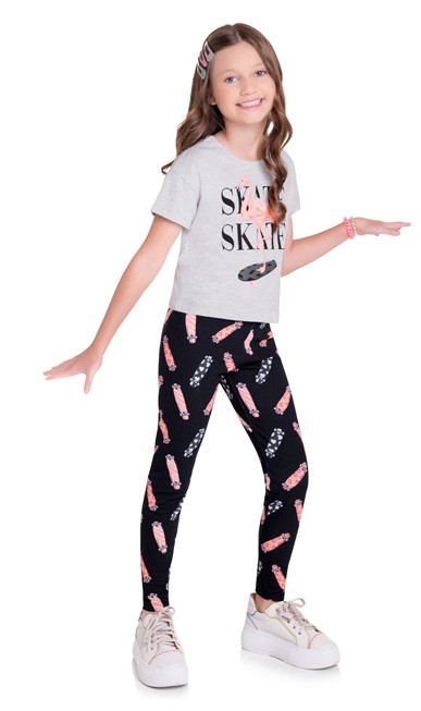 Conjunto Infantil Feminino Manga Curta Calça Legging Kyly 111528