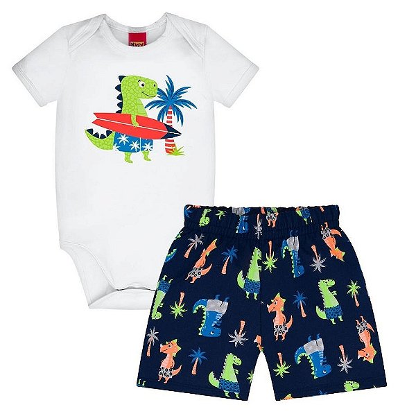Conjunto com Body Manga Curta Bebê Masculino Kyly 111425