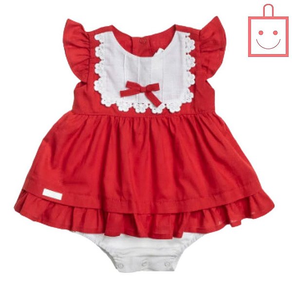 Macacão Body Vermelho Bebê Feminino Anjos Baby 233102