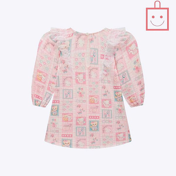 Vestido Manga Longa Estampado Bebê Menina Infanti 71940
