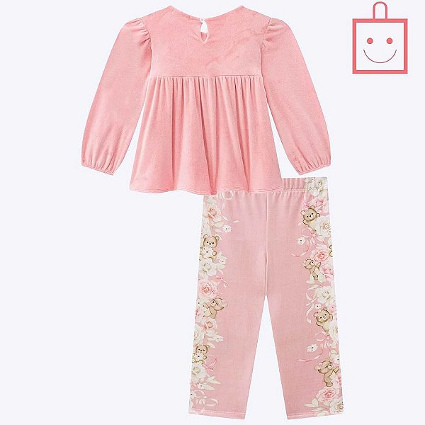 Conjunto de Bata em Veludo com Calça Legging em Termoskin Peluciado Bebê Feminino Infanti  71971