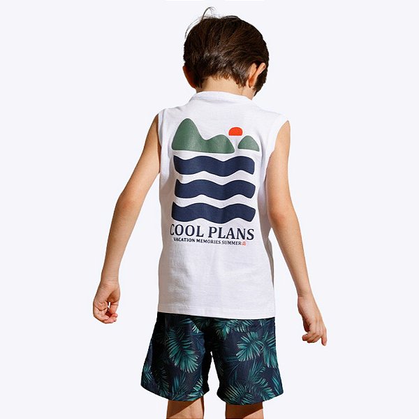 Conjunto Blusa Regata e Bermuda Microfibra Summer Infantil Menino Banana Danger 52207