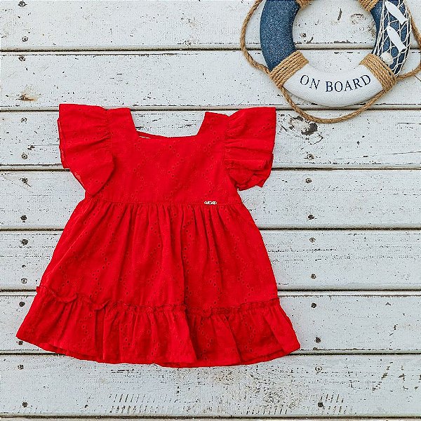 Vestido Vermelho em Laise Bebê Menina Vigat 2611