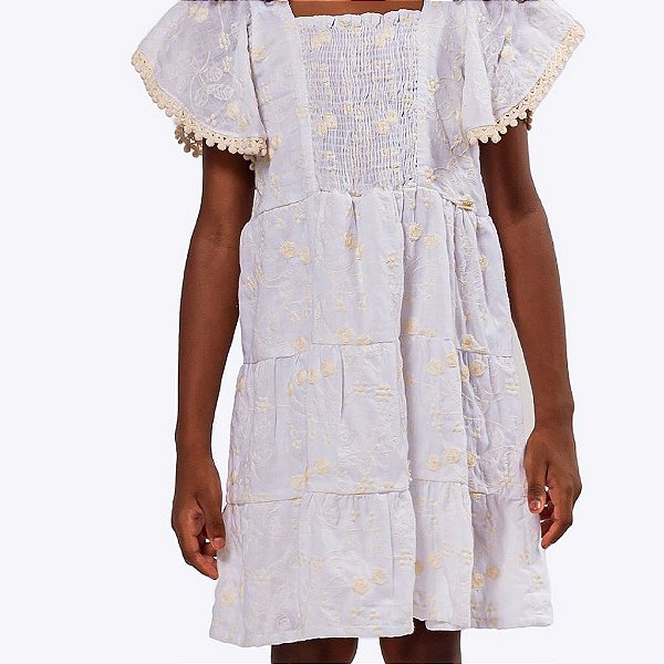 Vestido Manga Curta Branco Crochê Infantil Menina Vigat 2608