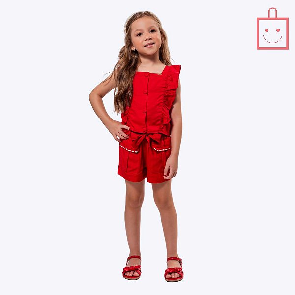 Conjunto Blusa e Short Vermelho Infantil Menina Vigat 4909