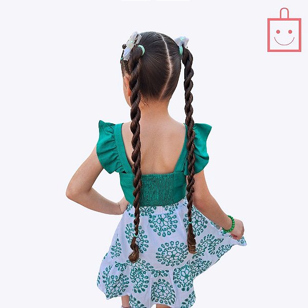 Conjunto Blusa Alcinha Cropped e Saia Estampada Infantil Menina Vigat 7869