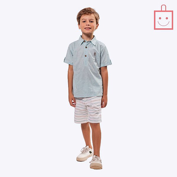 Conjunto Camisa Social e Bermuda Listrada Infantil Menino Vigat 3969