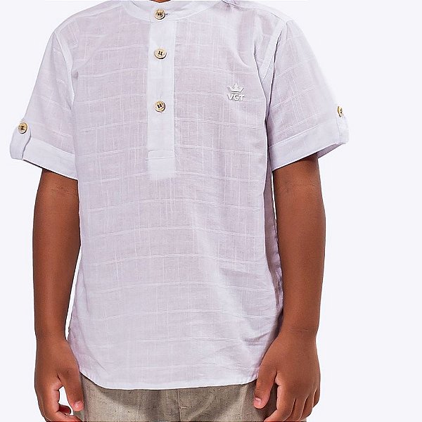 Conjunto Camisa Bata Manga Curta e Bermuda Bege Infantil Menino Vigat 3961