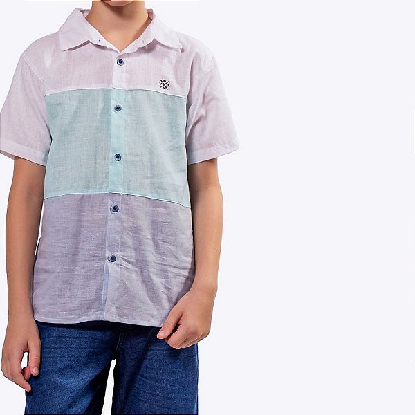 Conjunto Camisa com Recorte e Bermuda Azul Jeans Infantil Menino Vigat 3974