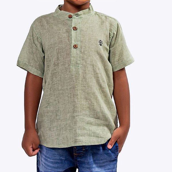 Conjunto Camisa Bata Manga Curta e Bermuda Linho Infantil Menino Vigat 3966