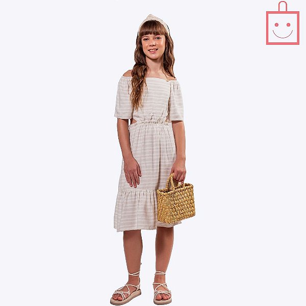Vestido Manga Curta Off White Juvenil Menina Vigat 7854
