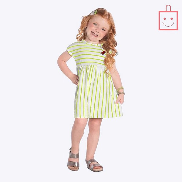 Vestido Manga Curta Listras Melancia Infantil Menina Kyly 1000223
