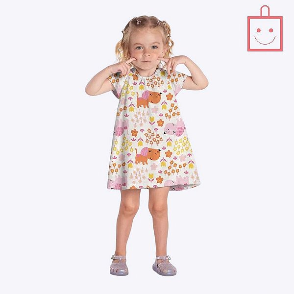 Vestido Manga Curta Estampa Infantil Menina Kyly 1000690