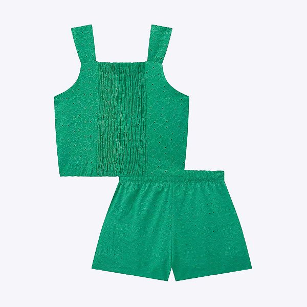 Conjunto em Laise Cropped e Shorts Verde Infanti Menina Infantil  67159