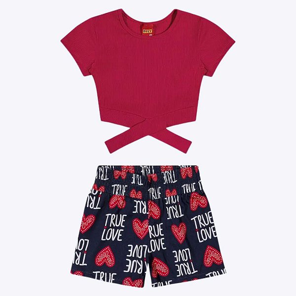 Conjunto Blusa Cropped e Shorts Estampado Juvenil Menina Kyly 1000568