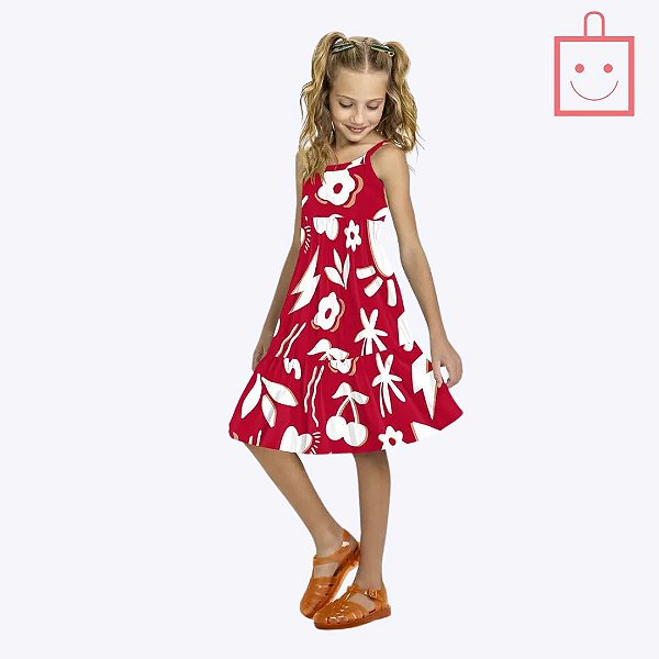 Vestido de Alça Estampado Infantil Menina Kyly 1000559