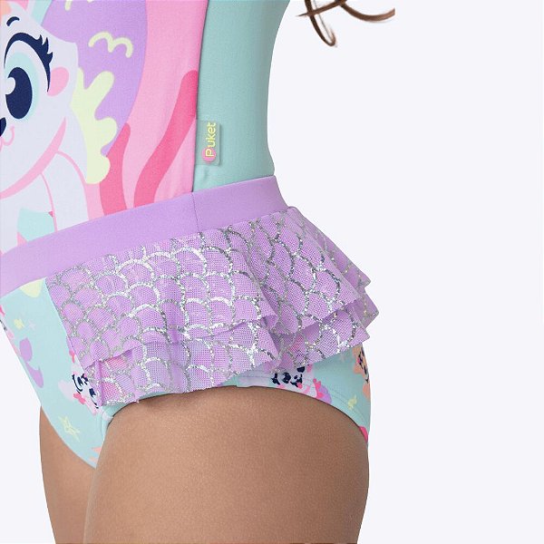 Conjunto Camiseta de Nadar e Calcinha Pet Sereia Infantil Menina Moda Praia Puket 110401092