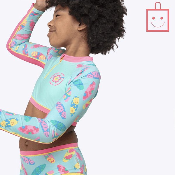 Conjunto Camiseta de Nadar e Calcinha Biquíni Unicórnio Aloha Juvenil Menina Moda Praia Puket 110500649