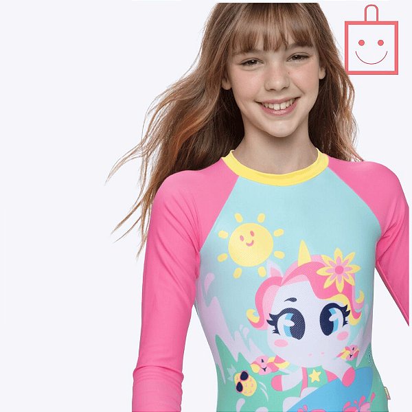 Maiô Manga Longa Unicórnio Aloha Juvenil Menina Moda Praia Puket 110500640