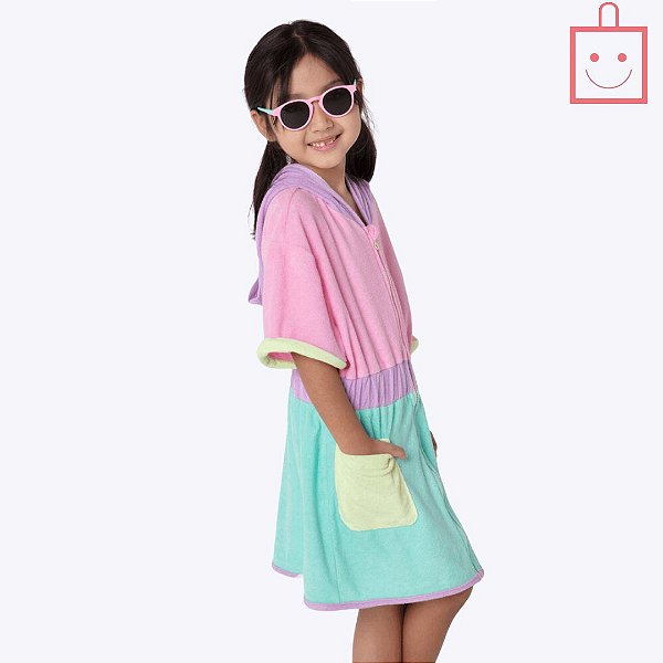 Saída de Praia Atoalhada Color Block Infantil Menina Puket 110401004