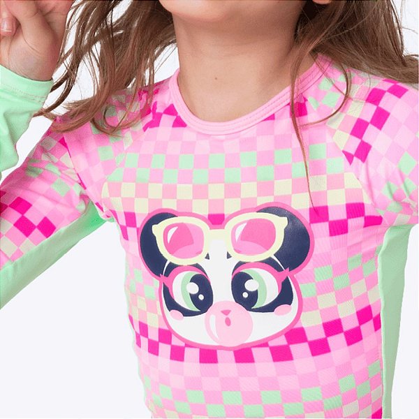 Maiô Manga Longa Panda Miami Infantil Menina Moda Praia Puket 110401102