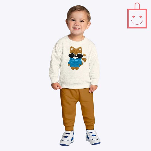 Conjunto Moletom Peluciado Raposa Infantil Menino Kyly 1000814
