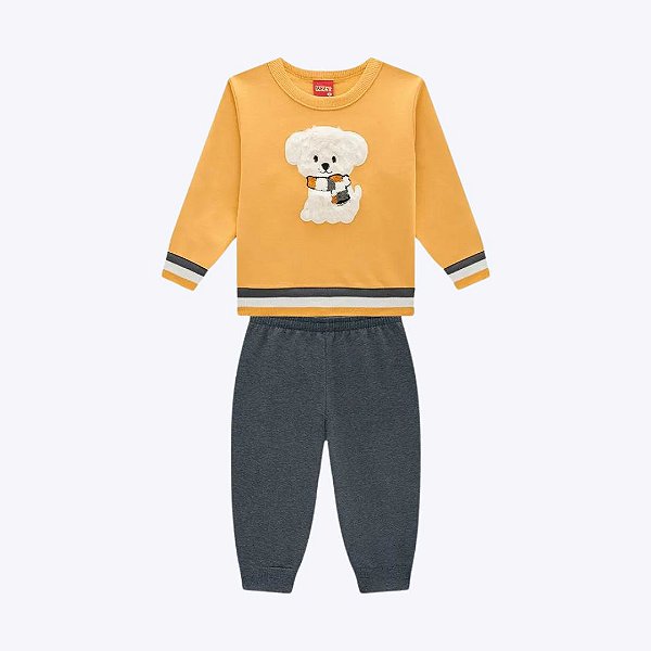 Conjunto Moletom Peluciado Bordado Ursinho Infantil Menino Kyly 1000813