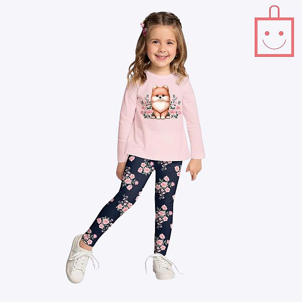 Conjunto Blusa Manga Longa e Calça Legging Infantil Menina Kyly 1000754