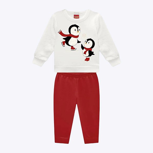 Conjunto Moletom Peluciado Pinguim Infantil Menina Kyly 1000745