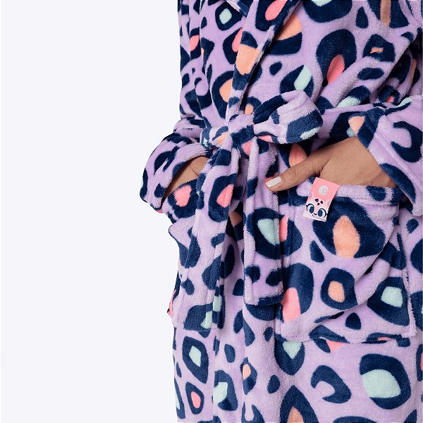 Roupão Manga Longa Soft Onça Adulto Feminino Puket 030602819