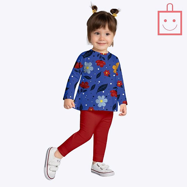 Conjunto Blusa Manga Longa Flores e Calça Legging Infantil Menina Kyly 1000734