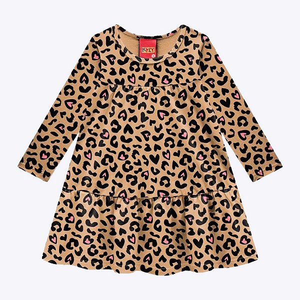 Vestido Manga Longa Animal Print Infantil Menina Kyly 1000752