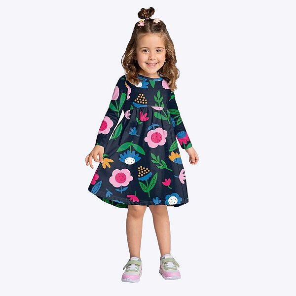 Vestido Manga Longa Florido Infantil Menina Kyly 1000751
