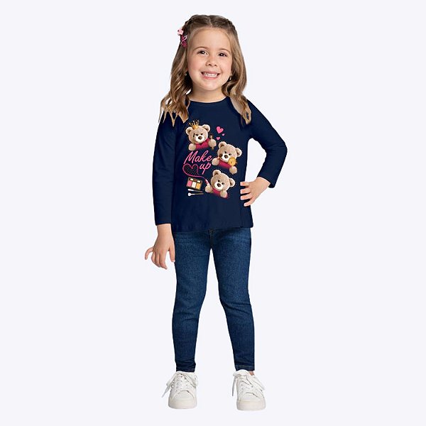 Blusa Manga Longa Ursinho Infantil Menina Kyly 1000748