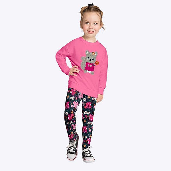 Conjunto Moletom Peluciado e Calça Legging Infantil Menina Kyly 1000762