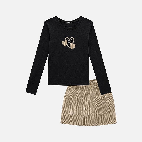 Conjunto Blusa em Cotton com Shorts-Saia em Veludo Cotelê Infantil Menina Infanti 80573