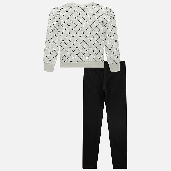 Conjunto Blusa em Moletom Peluciado e Calça Legging em Couro Sintético e Termoskin Infantil Menina Infanti 79806