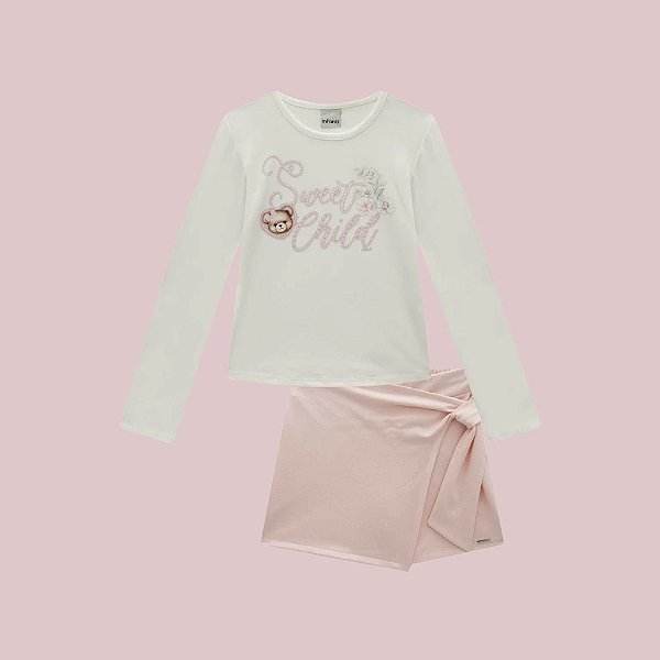Conjunto Blusa em Cotton e Shorts-Saia em Malha Twill Infantil Menina Infanti 79810