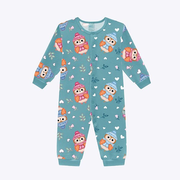 Pijama Macacão Corujas Brilha no Escuro Infantil Menina Kyly 1000862