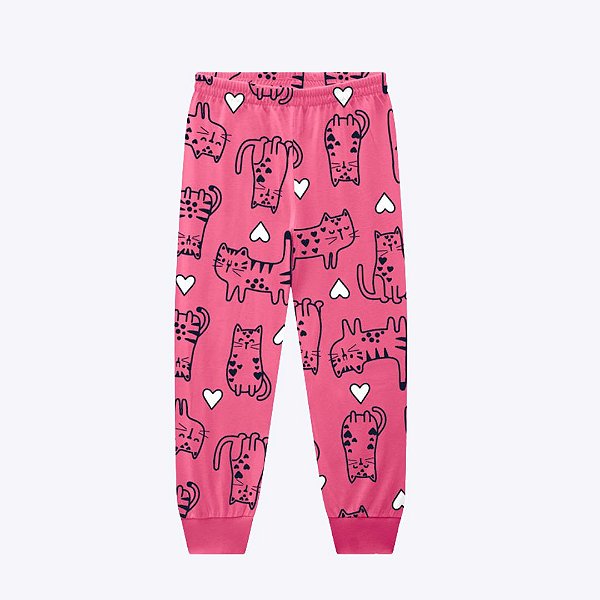Pijama Manga Longa Gatinha Brilha no Escuro Infantil Menina Kyly 1000867