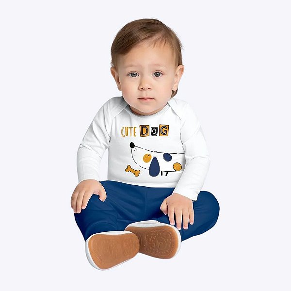 Conjunto Body Manga Longa e Calça Moletom Peluciado Bebê Menino Kyly 1000721