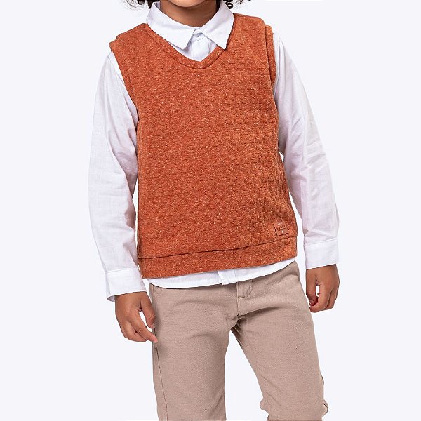 Conjunto Camisa Manga Longa com Colete e Calça Sarja Infantil Menino Vigat 3020