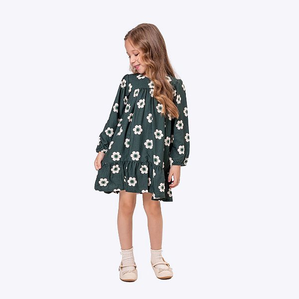 Vestido Manga Longa Flores Infantil Menina Vigat 4005