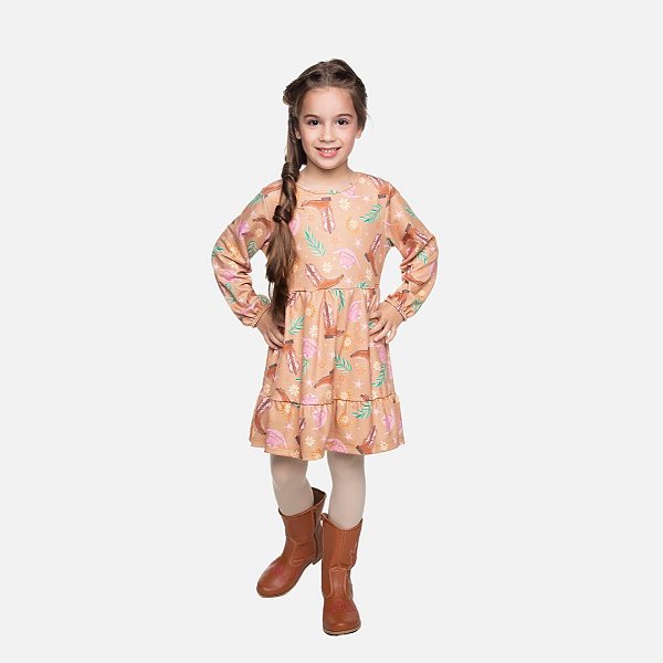 Vestido Manga Longa Molecotton Boiadeira Infantil Menina Have Fun 29350