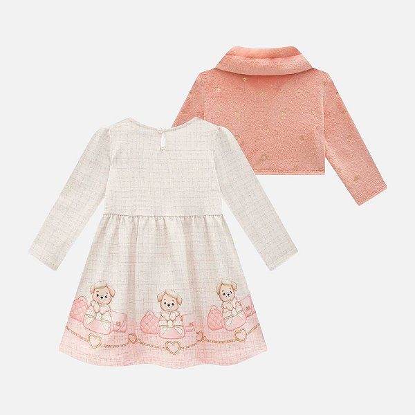 Vestido Em Termoskin Peluciado Com Bolero Em Pelo Foil Bebê Menina Infanti 80060 Nude