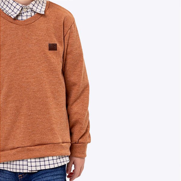 Conjunto Casaco Moletom Com Camisa Xadrez E Calça Jeans Infantil Menino Vigat 3022 Bege