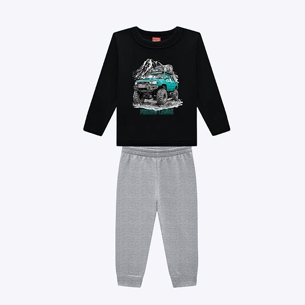 Conjunto Camiseta Manga Longa E Calça Moletom Infantil Menino Kyly  1001201 Azul